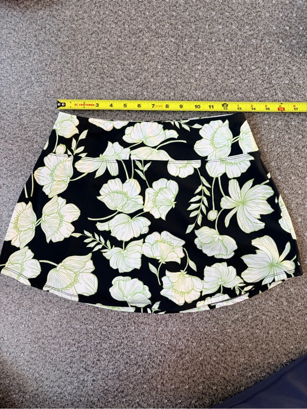 Cynthia Rowley Black and Lime Green Floral Athletic Skort